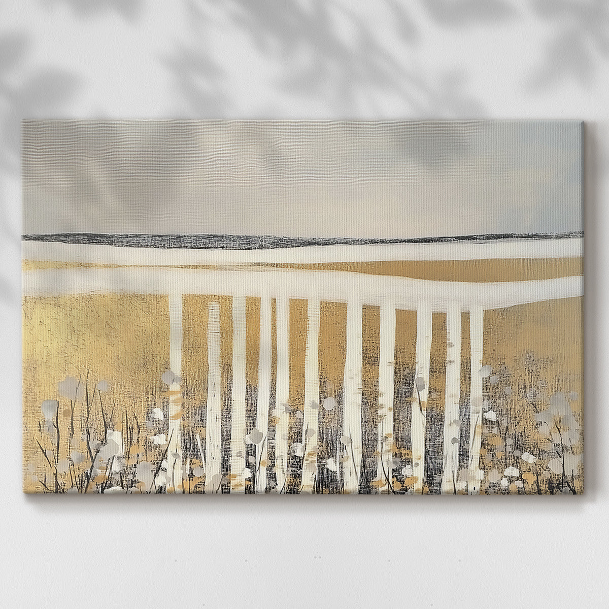 Landscape with white fence and golden fields capturing serene nature in soft tones during the late afternoon light
