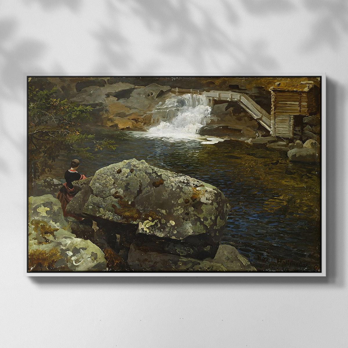 By the Mill Pond (En Mølledam), 1850 - Floater Framed Canvas Print