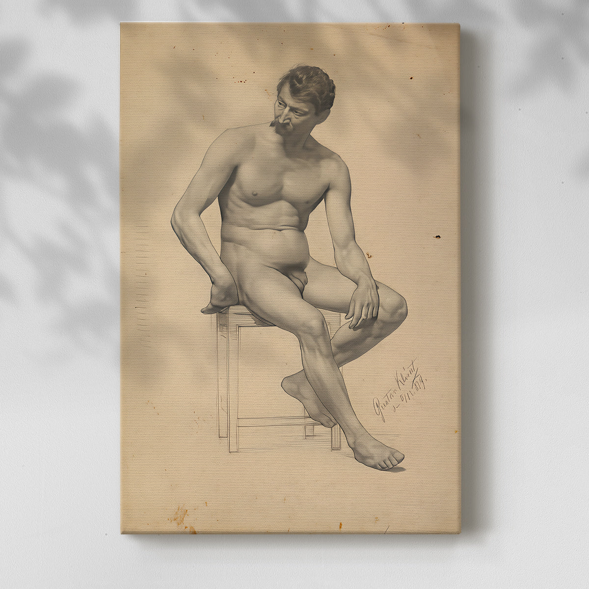 Canvas art print of a relaxed figure pose with minimal lines and gentle detail with a soft shadow on a white background.