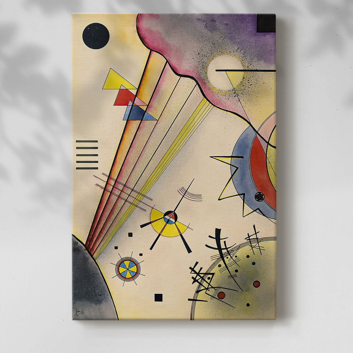 Canvas art print of a modern image with clean lines and strong contrast with a soft shadow on a white background.