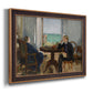 Impressionist interior scene by Édouard Manet printed on canvas in an ornate bronzed mahogany wood frame.