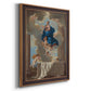 Classical religious depiction of the Assumption of the Virgin by Nicolas Poussin printed on canvas in an ornate bronzed mahogany wood frame with a vertical orientation.