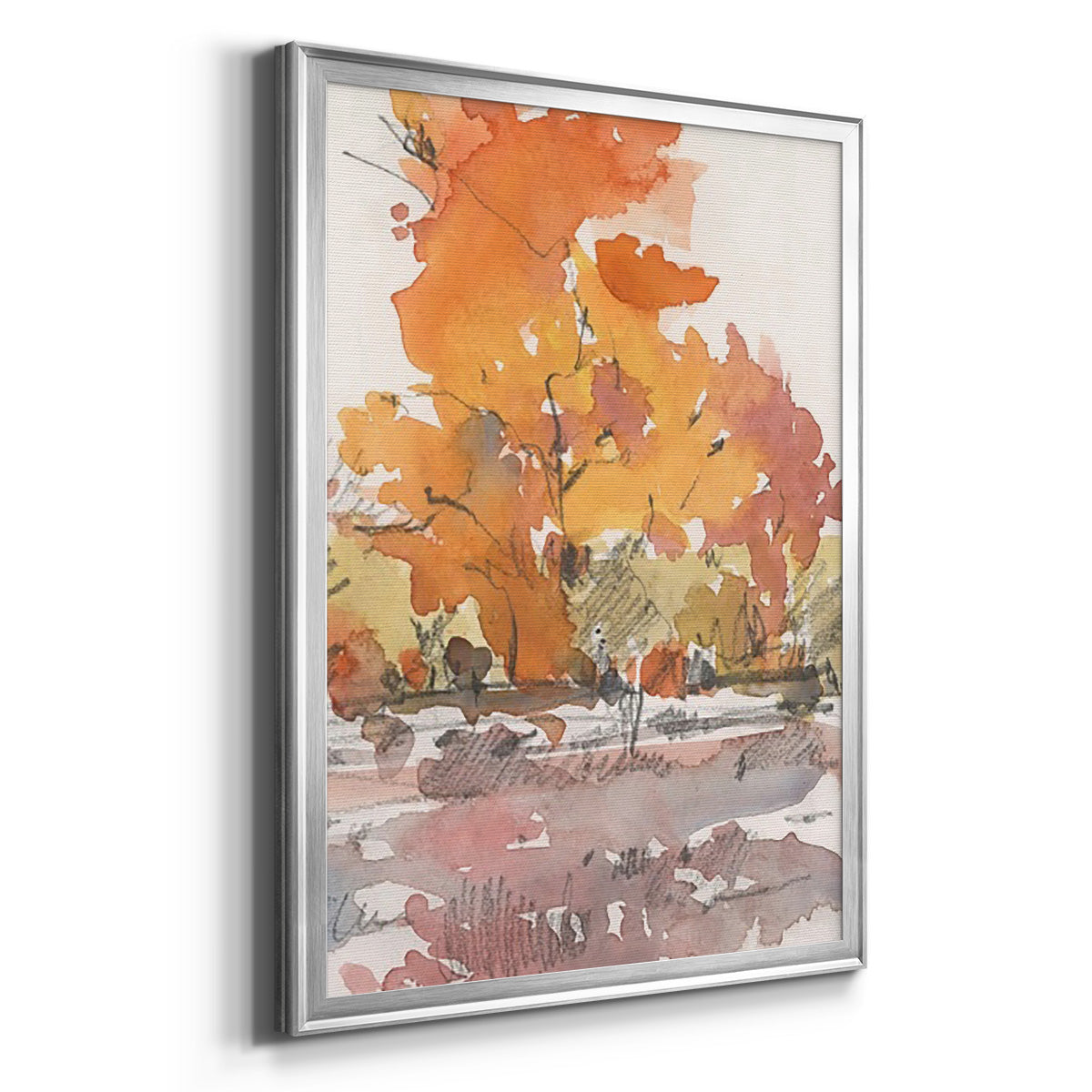 Watercolor Treeline Sketch II - Modern Framed Canvas Print