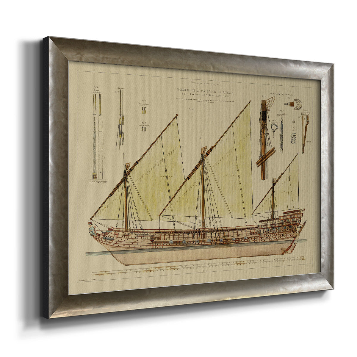 Antique Ship Plan VI Premium Framed Canvas- Ready to Hang