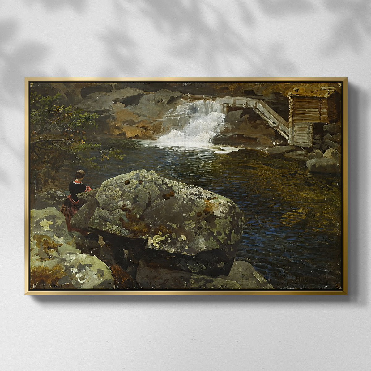 By the Mill Pond (En Mølledam), 1850 - Floater Framed Canvas Print