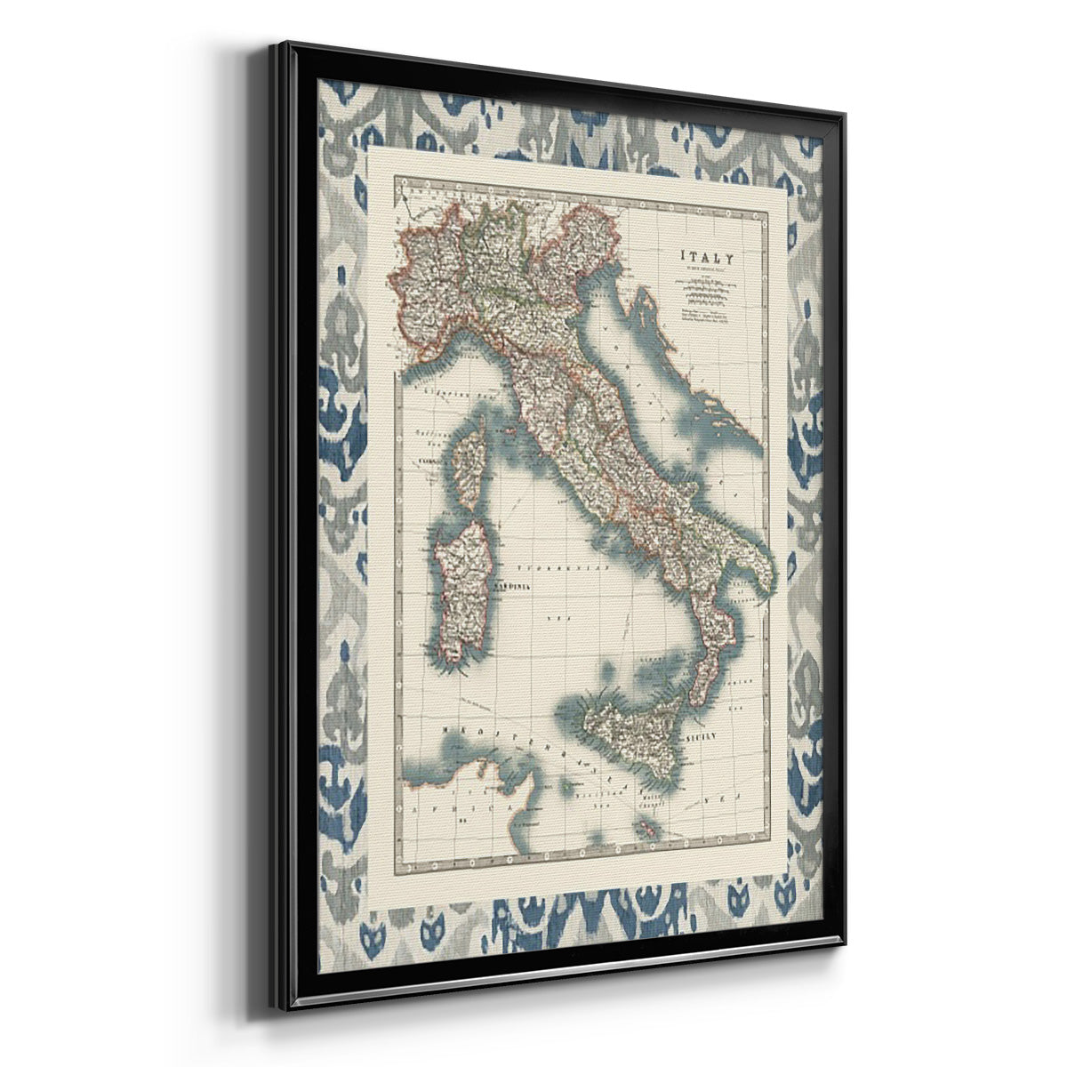Bordered Map of Italy - Modern Framed Canvas Print