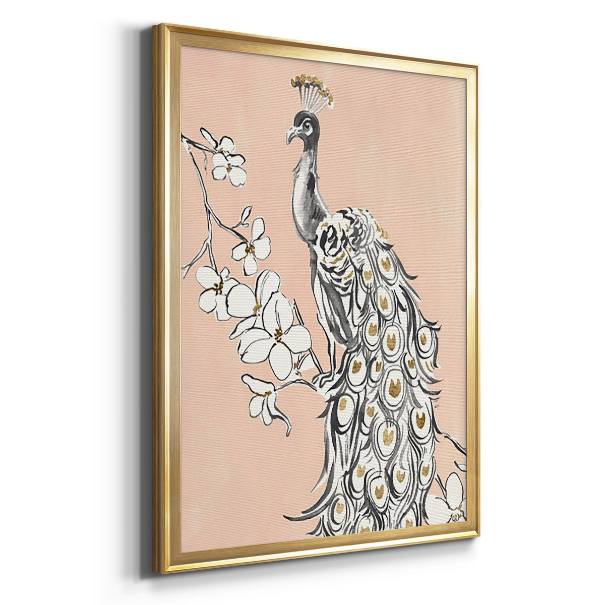 Peacock in Gold II - Modern Framed Canvas Print