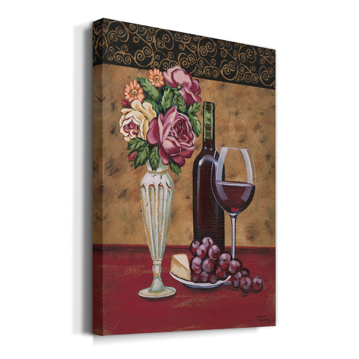 Vintage Flowers and Wine I Premium Gallery Wrapped Canvas - Ready to Hang