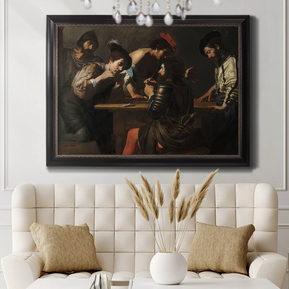 Soldiers Playing Cards and Dice (The Cheats) - Ornate Framed Canvas Print