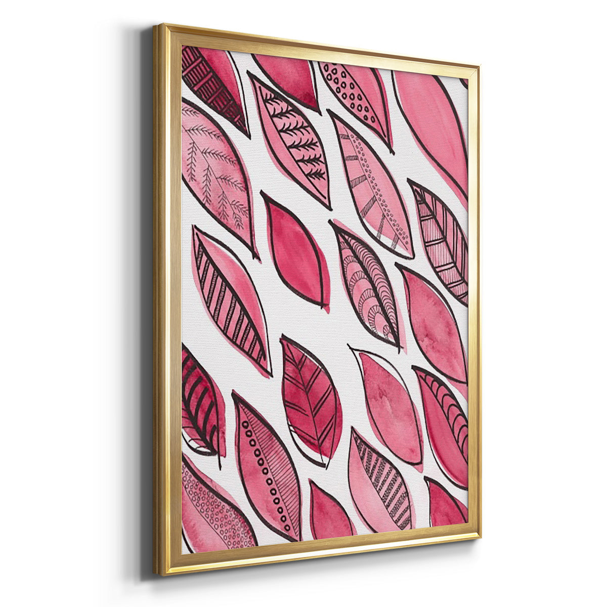 Patterned Leaf Shapes III - Modern Framed Canvas Print