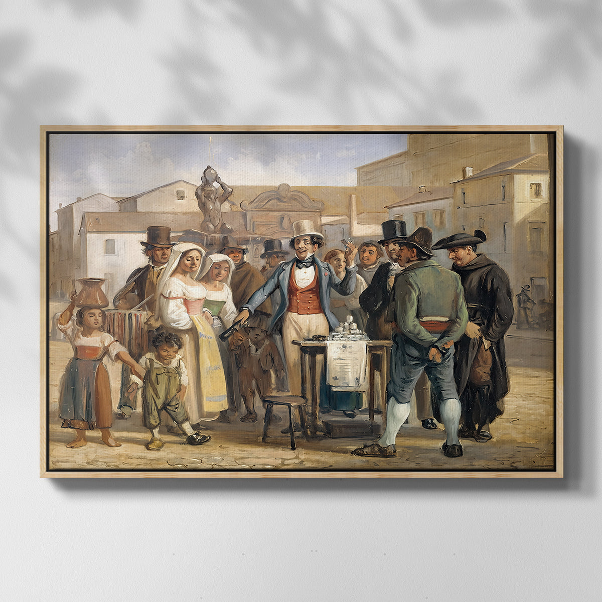 A Charlatan Selling Blacking in the Piazza Barberini in Rome, c. 1840-1849 - Floater Framed Canvas Print
