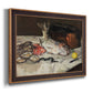 Impressionist still life painting of fish by Édouard Manet printed on canvas in an ornate bronzed mahogany wood frame.