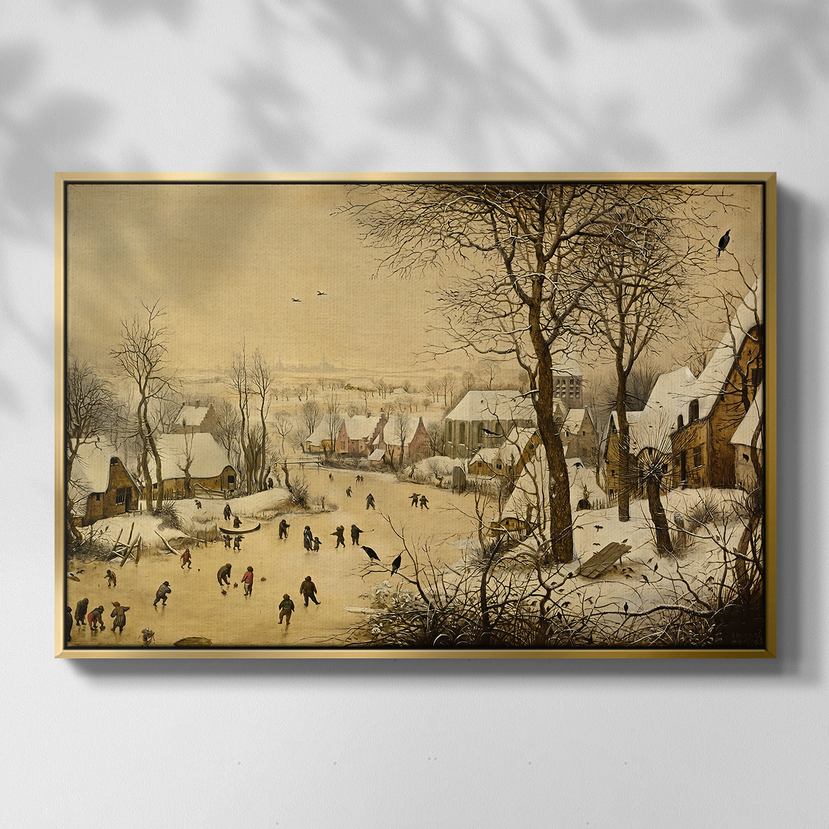 Winter Landscape with Skaters and Bird Trap, 1565 - Floater Framed Canvas Print