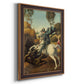 Religious painting of Saint George slaying the dragon by Raphael printed on canvas in an ornate bronzed mahogany wood frame with a vertical orientation.