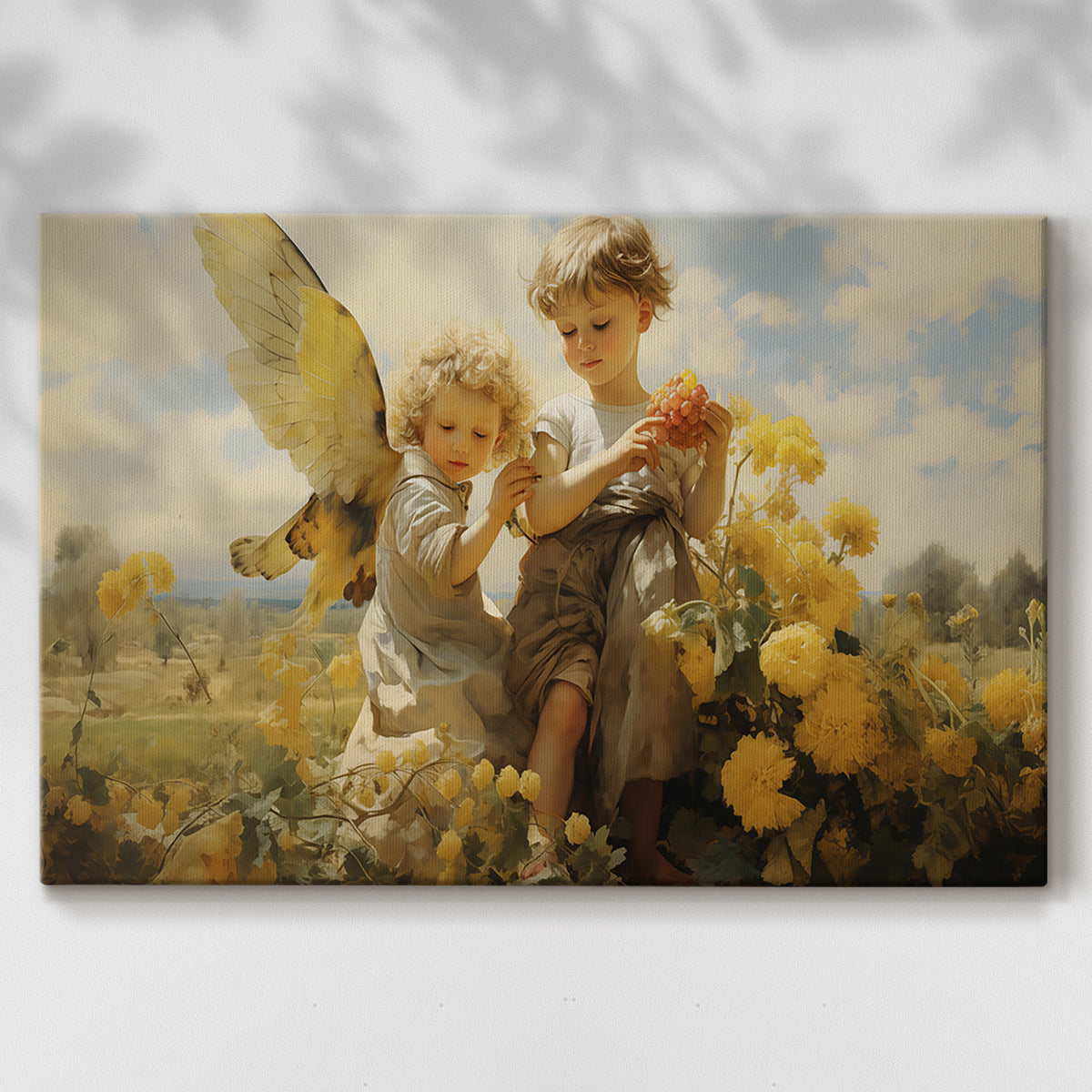 children,flowers,field,yellow,grapes,bird,nature,play,joy,exploration,whimsical,outdoor,happiness,summer,innocence,adventure,creativity,friendship,beauty,curiosity,landscape,environment,childhood,flora,fauna,earth,bloom,sunlight,day,magical,serenity,wonder,colors,petals,wings,laughter,light,harmony,togetherness,joyfulness,marvel