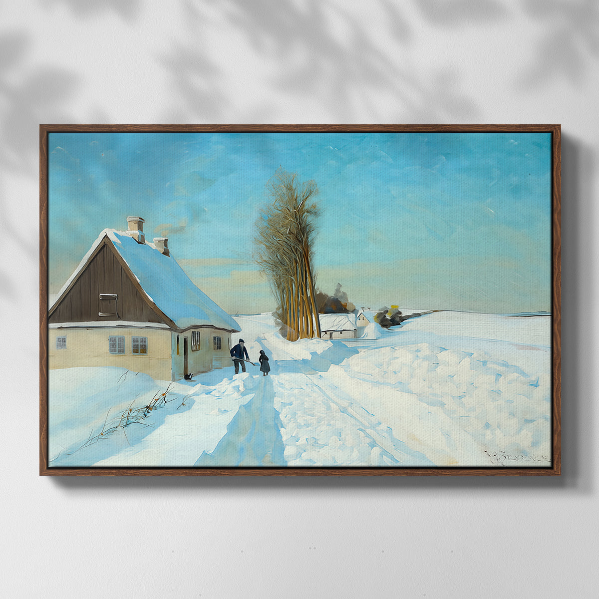 Shoveling Snow on a Beautiful Winter Day, c. 1898 - Floater Framed Canvas Print