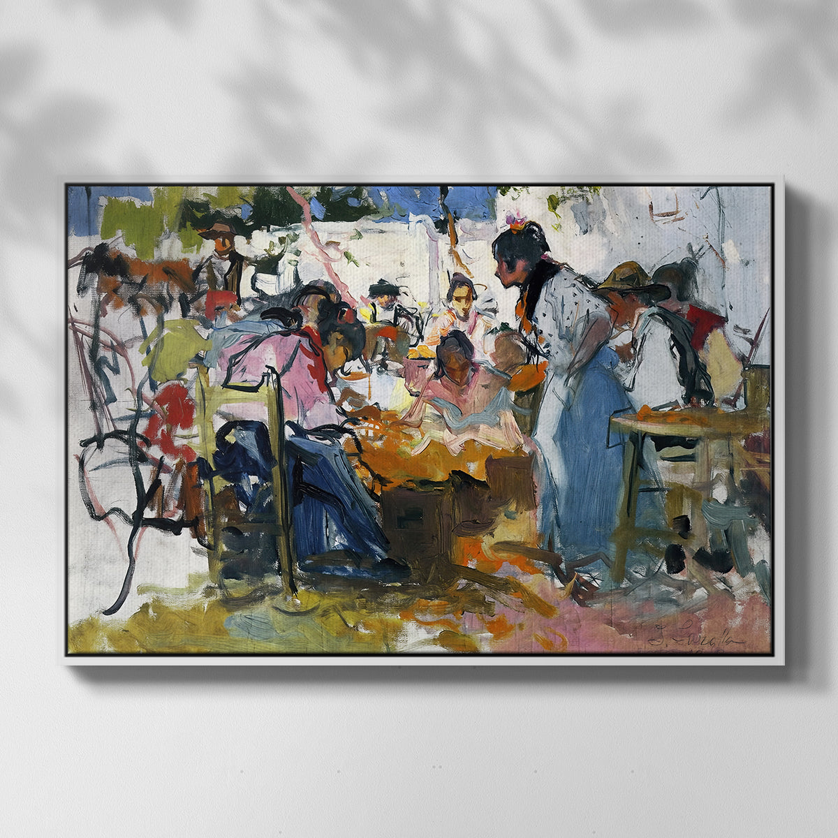 Net Menders in Valencia, 1909 - Floater Framed Canvas Print