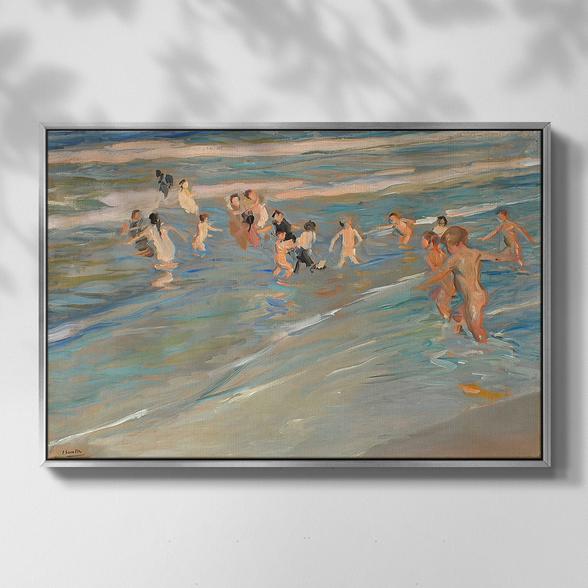 Children Playing on the Beach in Valencia, c. 1908 - Floater Framed Canvas Print