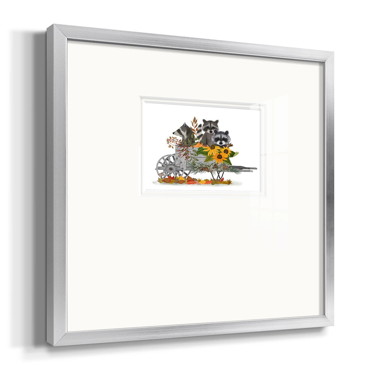 Raccoon Wheelbarrow Premium Framed Print Double Matboard