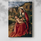 Canvas art print of a serene composition with figures and soft background scenery with a soft shadow on a white background.