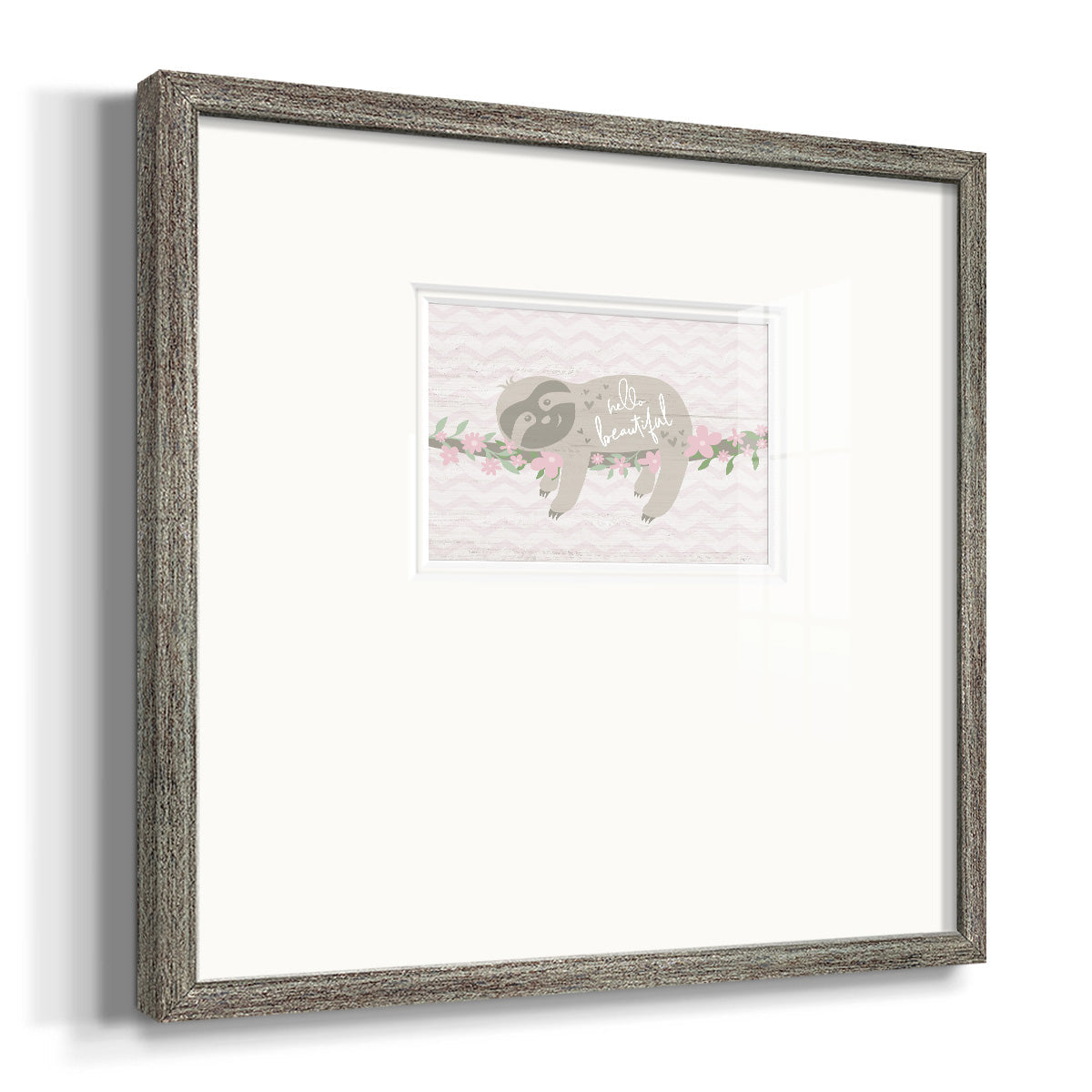 Floral Sloth Premium Framed Print Double Matboard