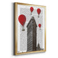 Flat Iron Building and Red Hot Air Balloons - Modern Framed Canvas Print