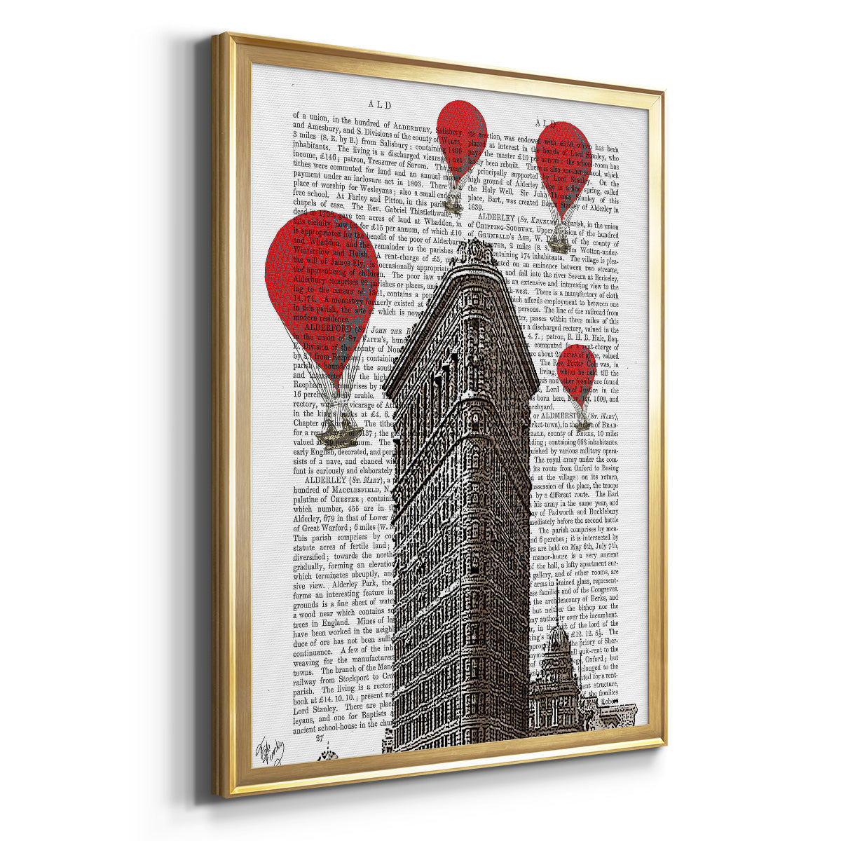 Flat Iron Building and Red Hot Air Balloons - Modern Framed Canvas Print