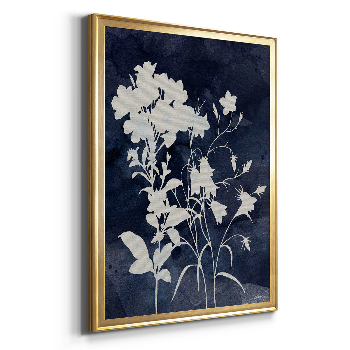 Indigo Botanical II Revisited - Modern Framed Canvas Print