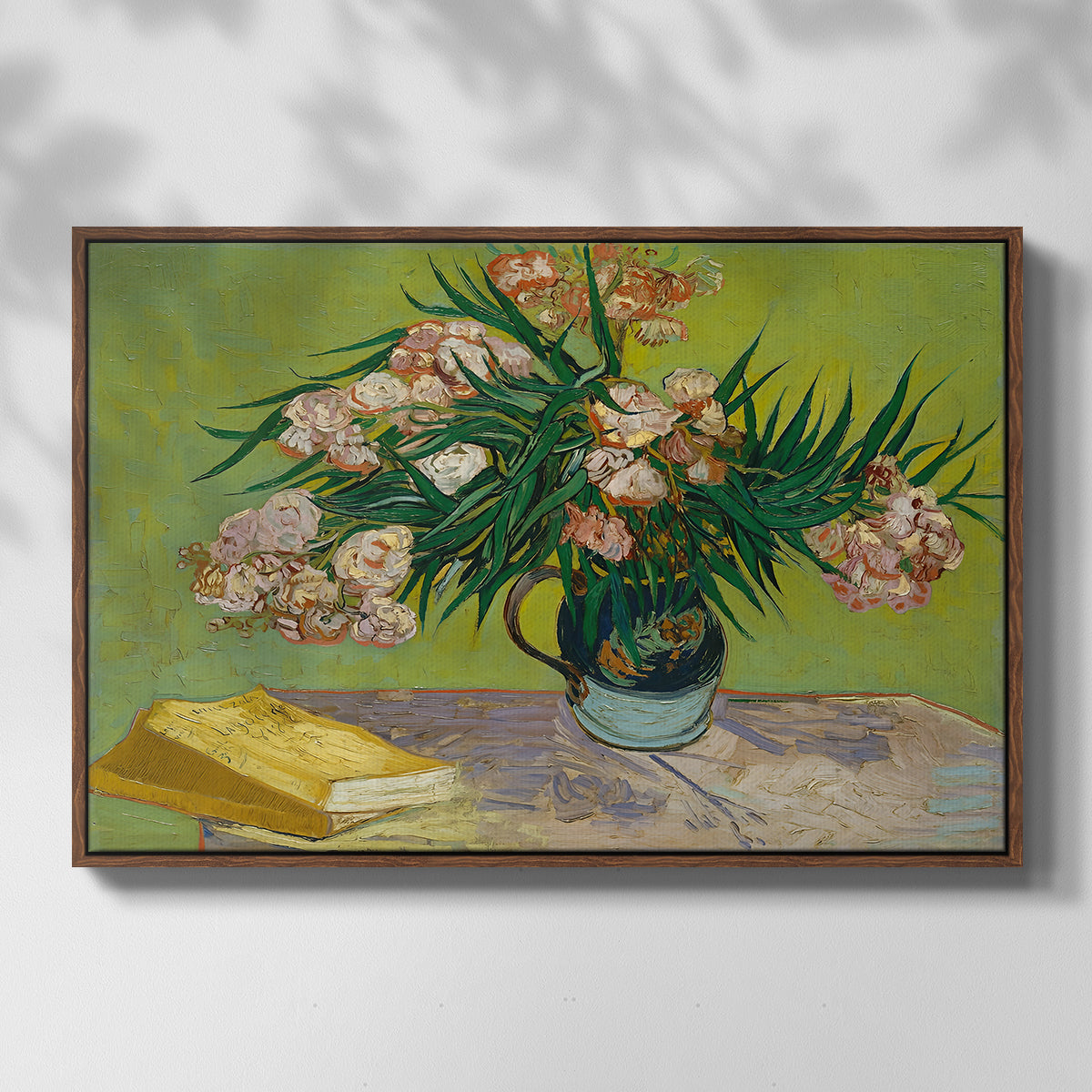 Vase with Oleanders and Books, 1888 - Floater Framed Canvas Print