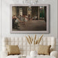 Early impressionist ballet rehearsal painting by Edgar Degas in an ornate weathered white frame displayed in a neutral-toned interior setting.