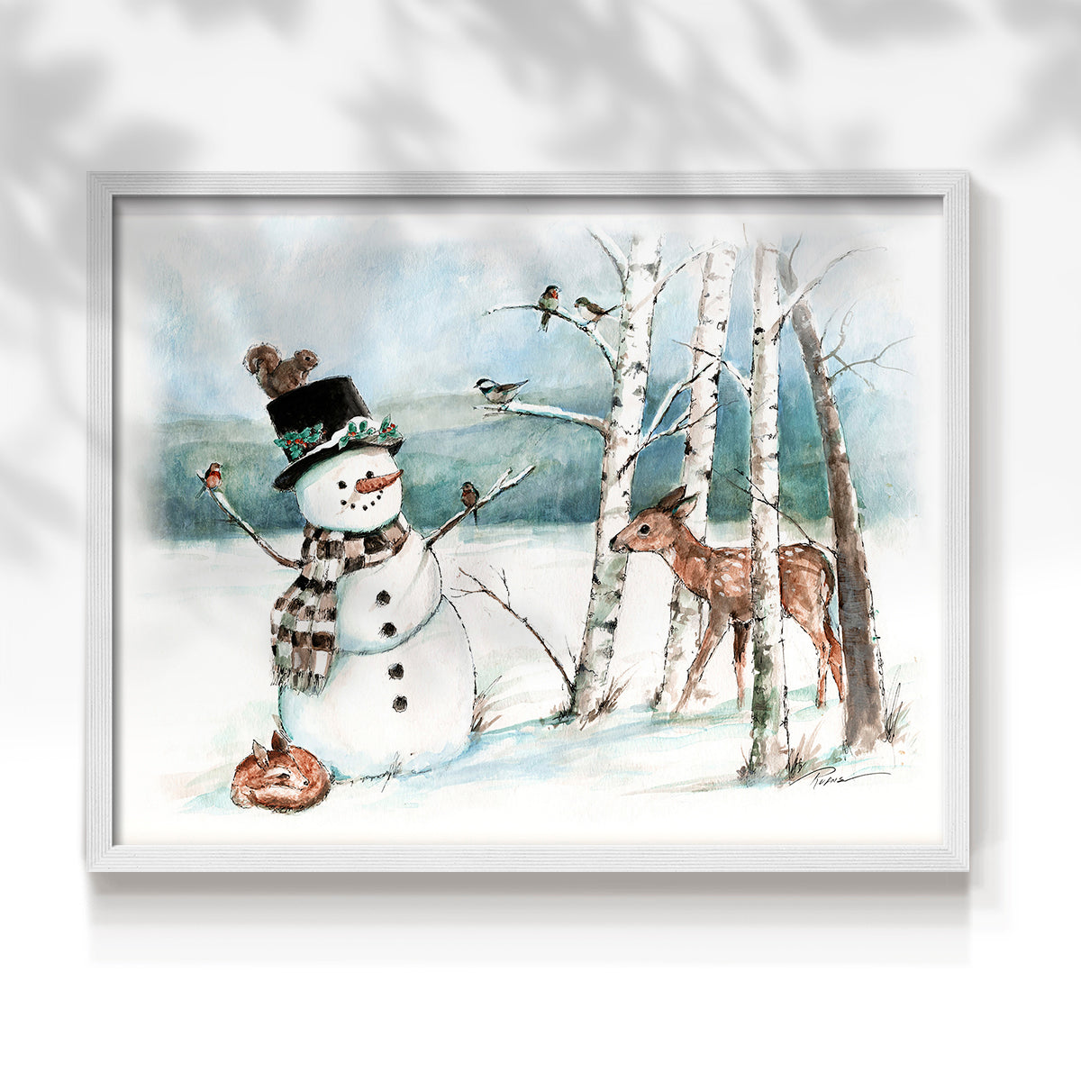 42975,snowman,deer,winter,forest,snowy landscape,birds,birch trees,scarf,top hat,wildlife,nature,frost,season,serene,animal,frosty,woodlands,frozen,cold,playful,outdoors,charming,magical,landscape art,whimsical,fauna,friendly,wildlife observation,tranquility,country scene,illustration,snowflakes,seasonal,heritage,woodland creatures,holiday,scenic,peaceful,natural beauty,art,Re-stickable,Landscape & Nature