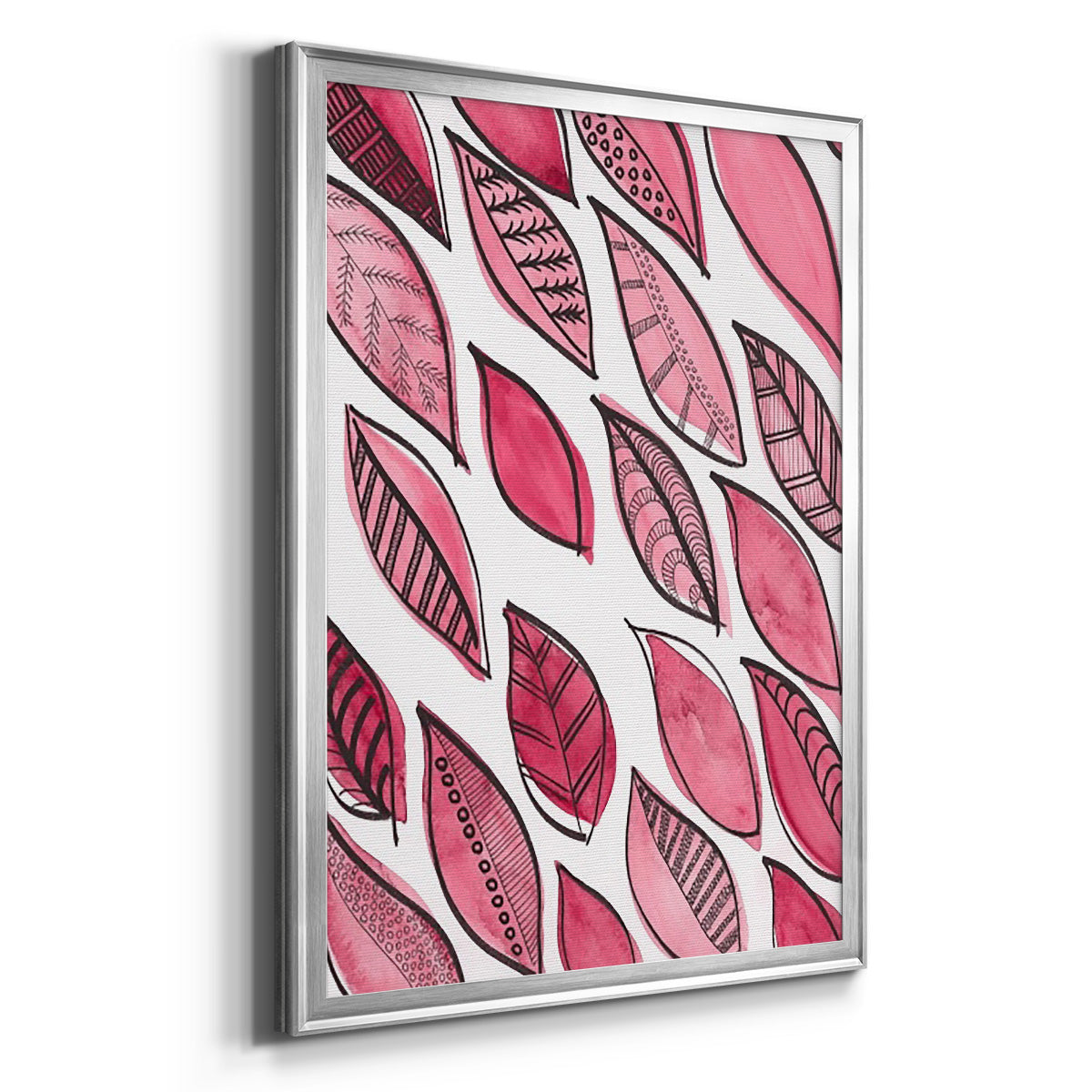 Patterned Leaf Shapes III - Modern Framed Canvas Print