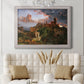 Romantic allegorical landscape painting by Jasper Francis Cropsey in an ornate weathered white frame displayed in a neutral-toned interior setting.