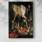 Canvas art print of a religious composition with a figure on the ground and strong contrast with a soft shadow on a white background.