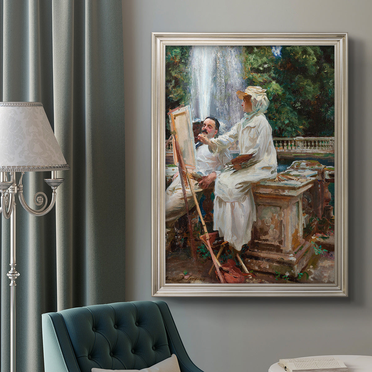 The Fountain Villa Torlonia, Frascati, Italy - Ornate Framed Canvas Print