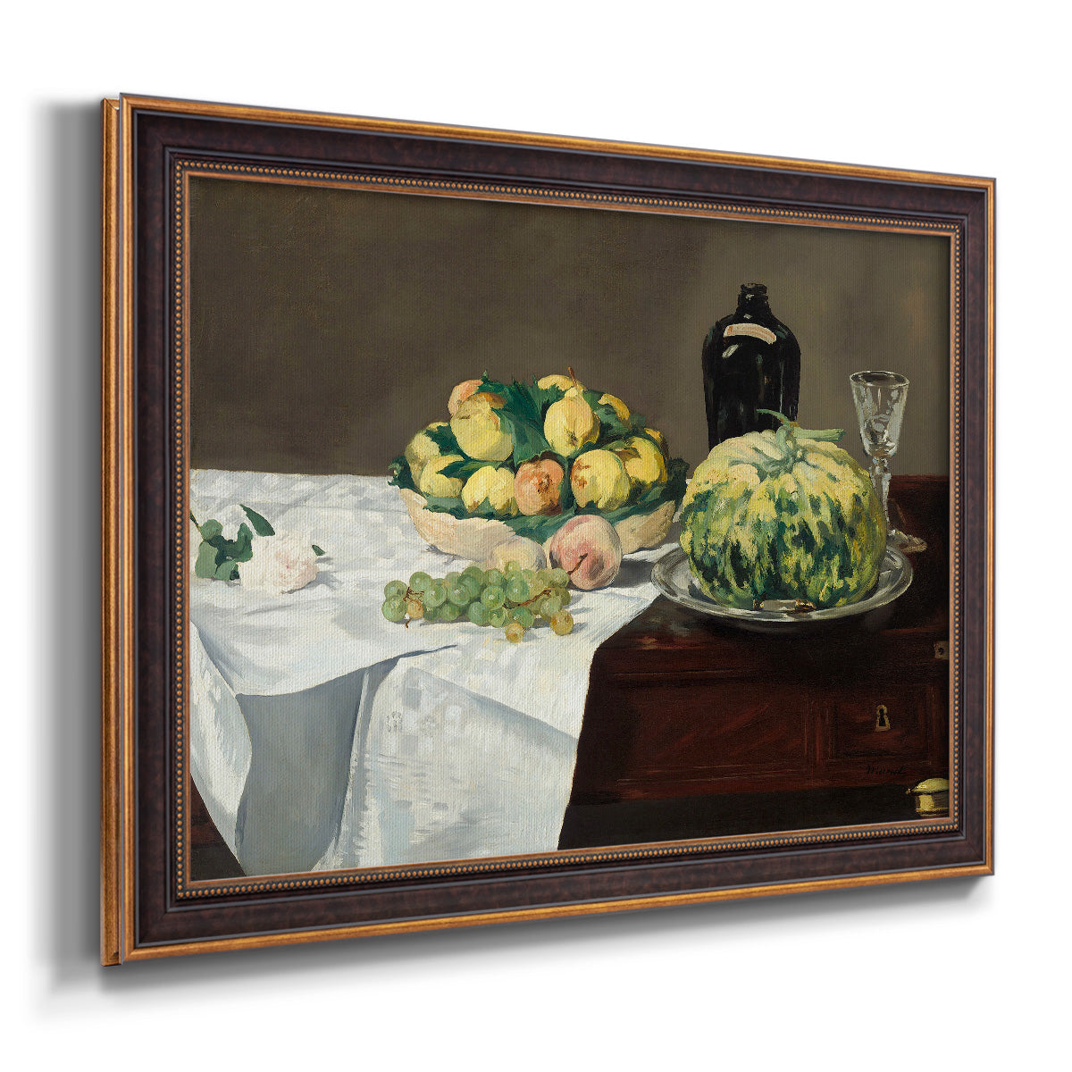 Still Life with Melon and Peaches - Ornate Framed Canvas Print