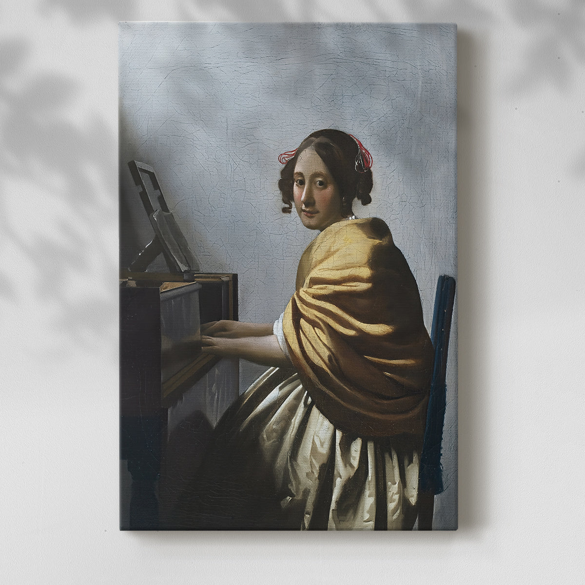 Canvas art print of a musical scene with delicate detail and calm atmosphere with a soft shadow on a white background.