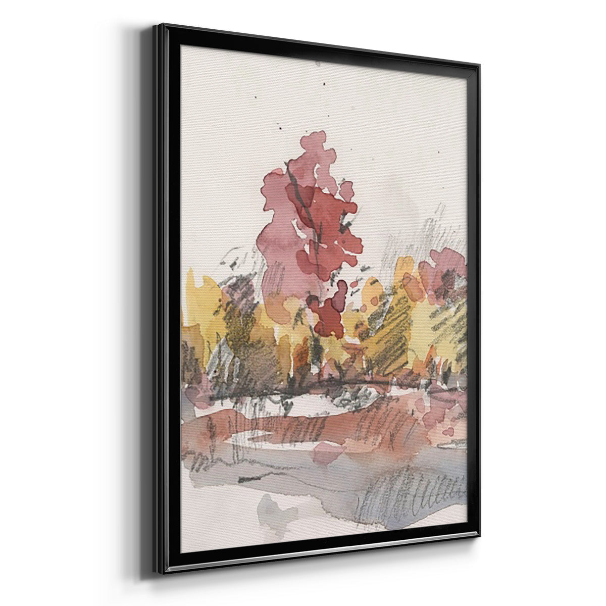 Watercolor Treeline Sketch I - Modern Framed Canvas Print