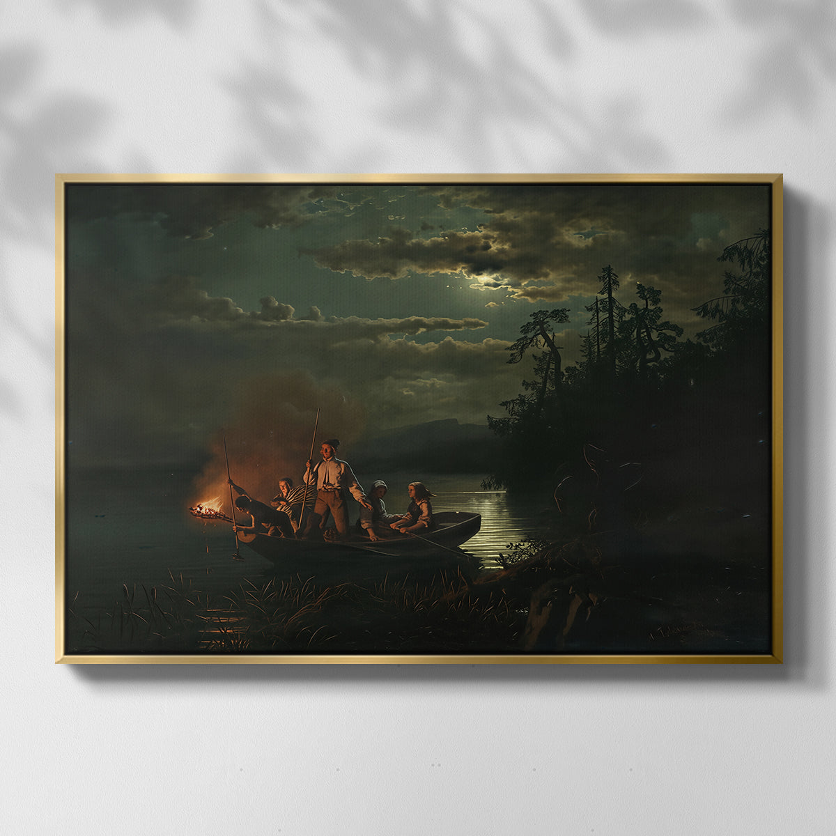 Spear Fishing on Lake Krøderen, 1851 - Floater Framed Canvas Print