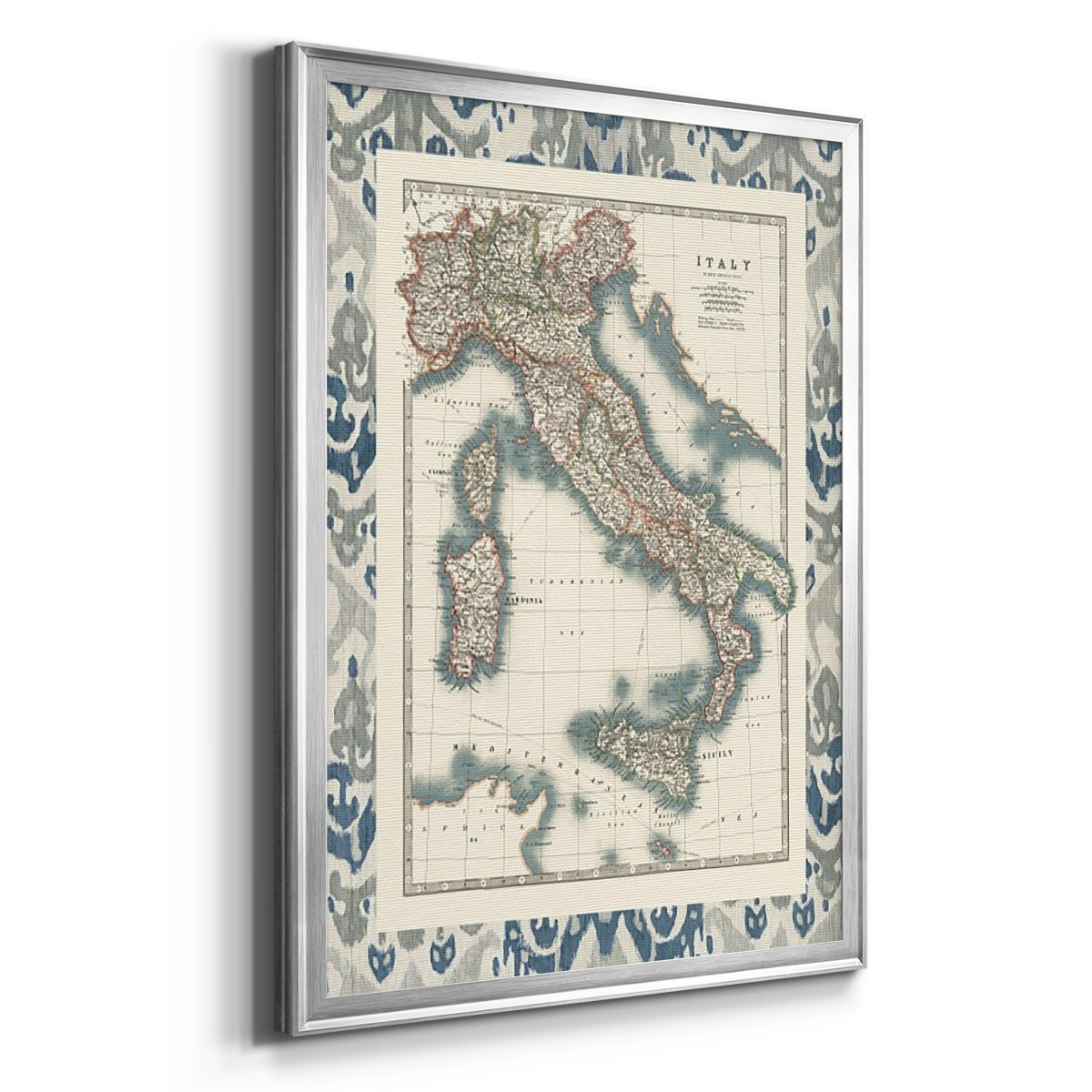 Bordered Map of Italy - Modern Framed Canvas Print