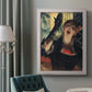 Impressionist portrait of a café singer by Edgar Degas in an ornate weathered white frame displayed in a neutral interior setting.