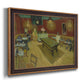 Impressionist interior of a night café by Vincent van Gogh printed on canvas in an ornate bronzed mahogany wood frame.