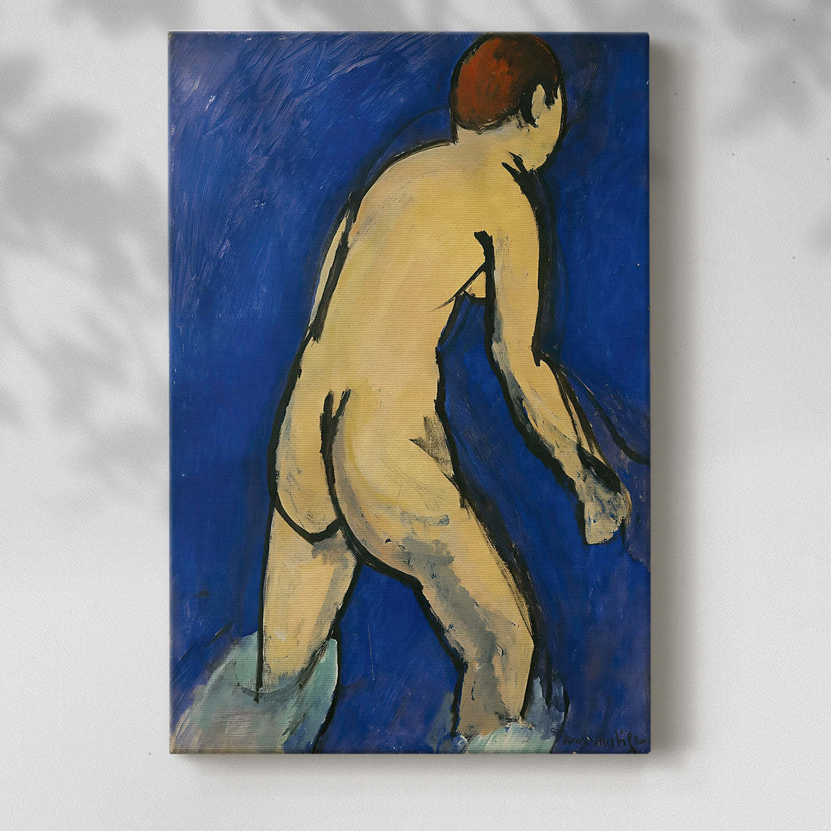 Canvas art print of a stylized body with smooth curves and vivid tones with a soft shadow on a white background.