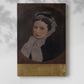 Canvas art print of a composed female figure with elegant clothing and gentle light with a soft shadow on a white background.