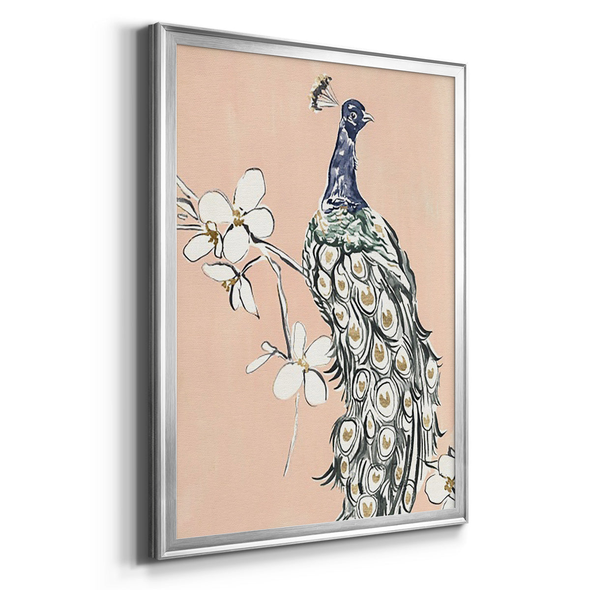 Peacock in Gold III - Modern Framed Canvas Print