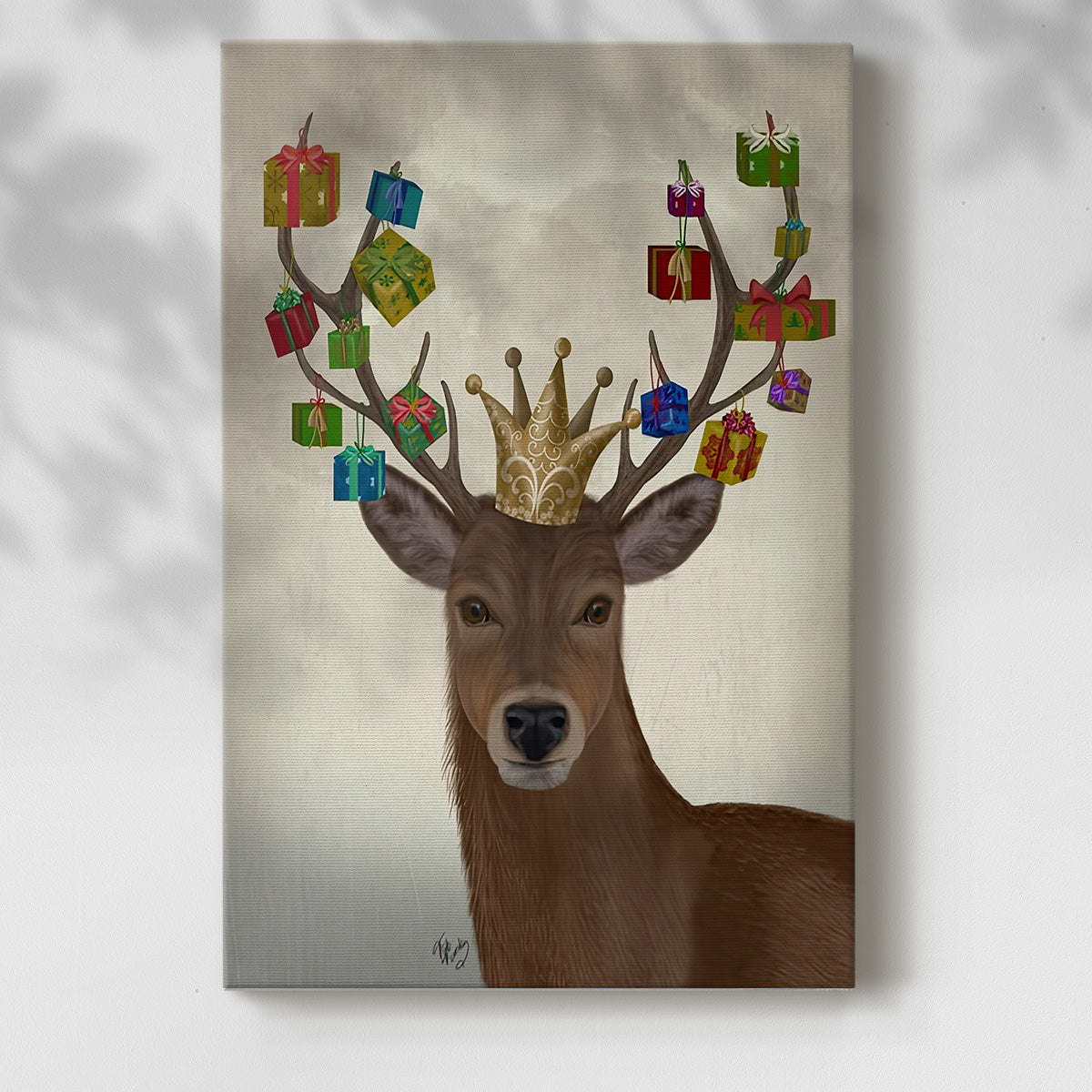 Christmas Gift Bearing Deer - Gallery Wrapped Canvas