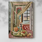 Canvas art print of a decorative room with objects arranged in bold color with a soft shadow on a white background.