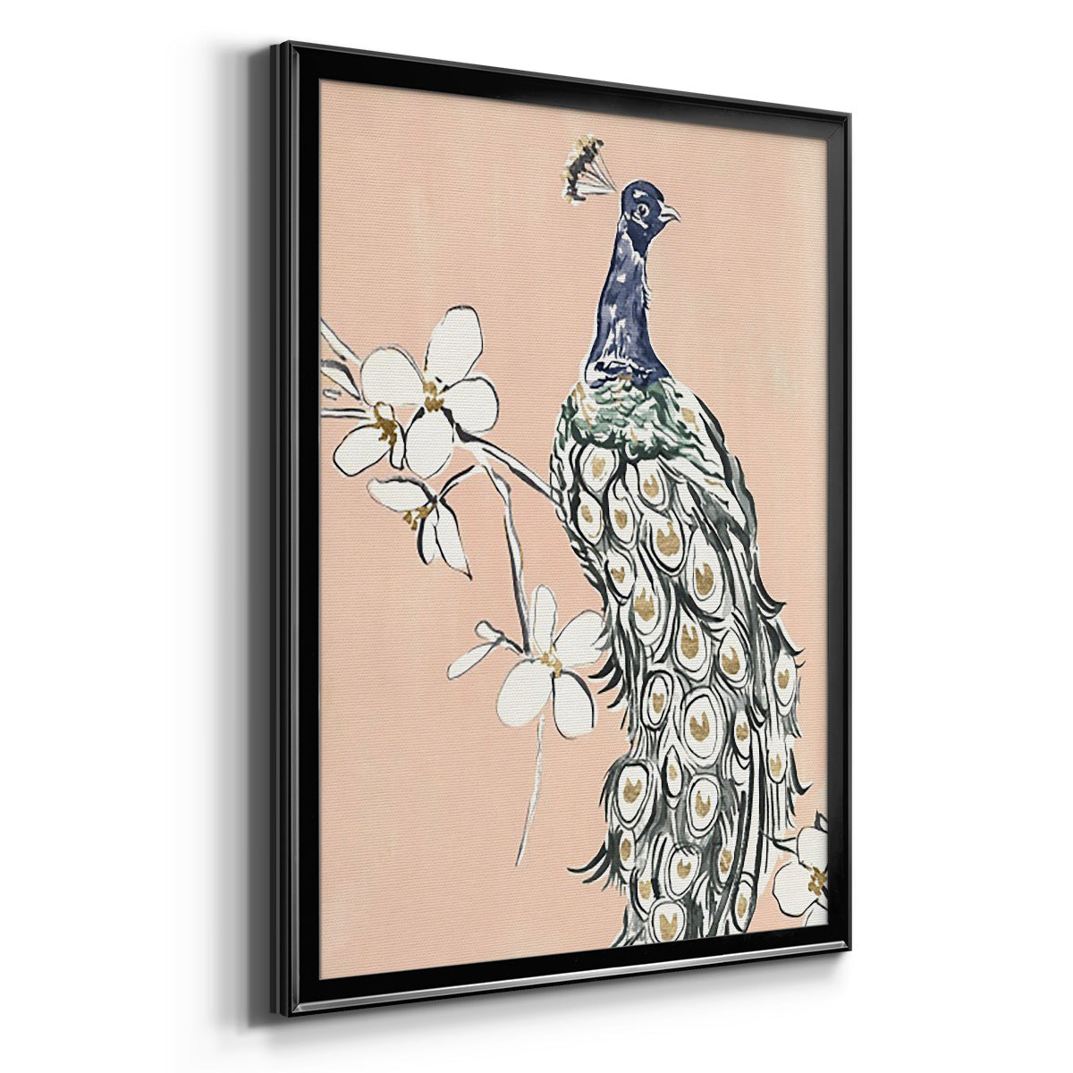 Peacock in Gold III - Modern Framed Canvas Print