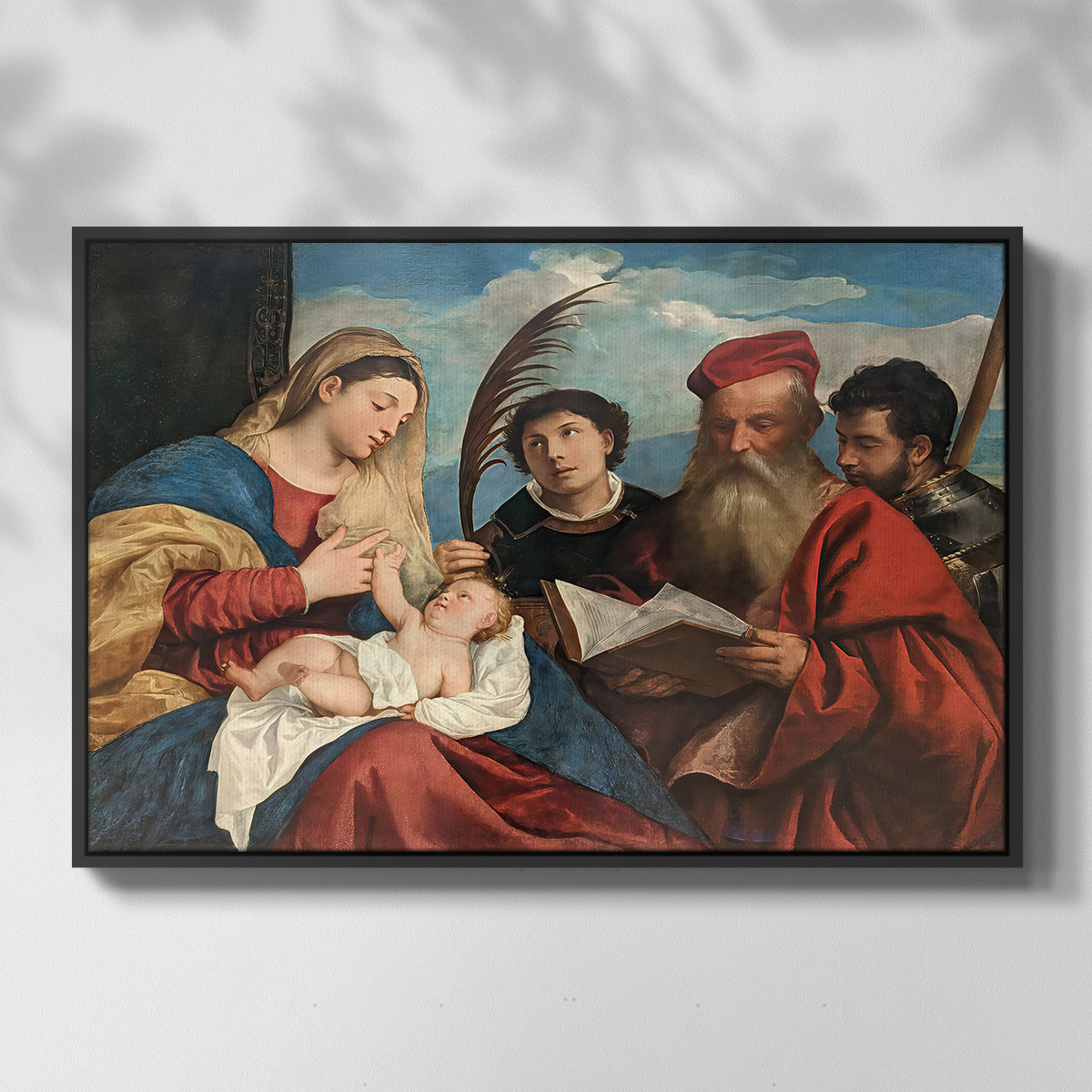 Mary and Child with Saints Stephen, Jerome and Maurice, c. 1510 - Floater Framed Canvas Print