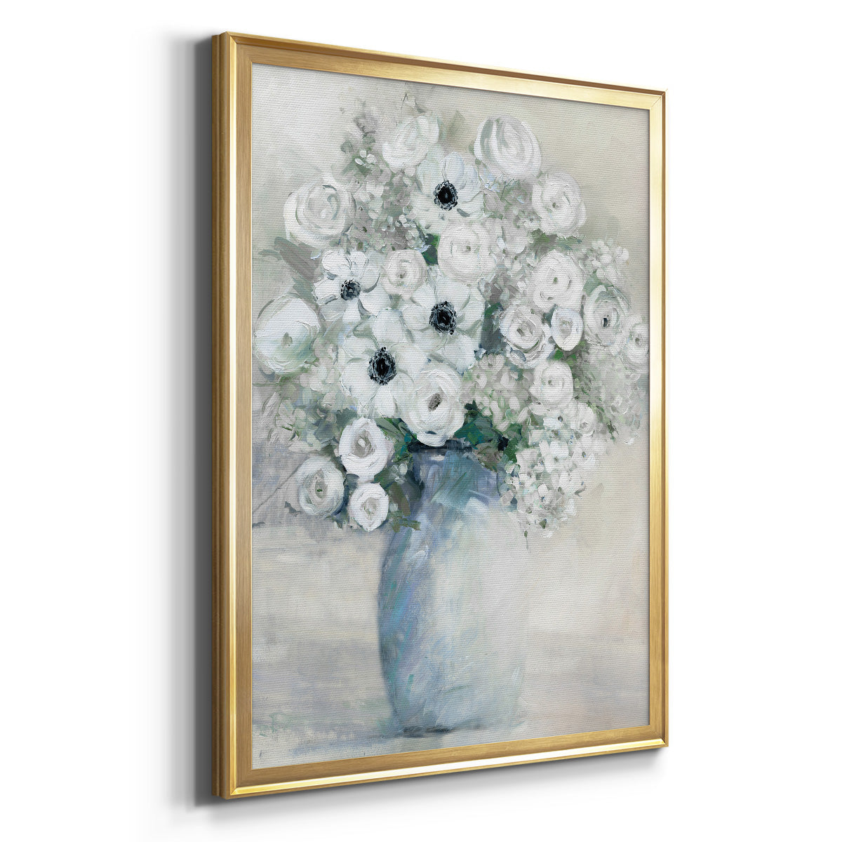 White Anemone Bouquet - Modern Framed Canvas Print